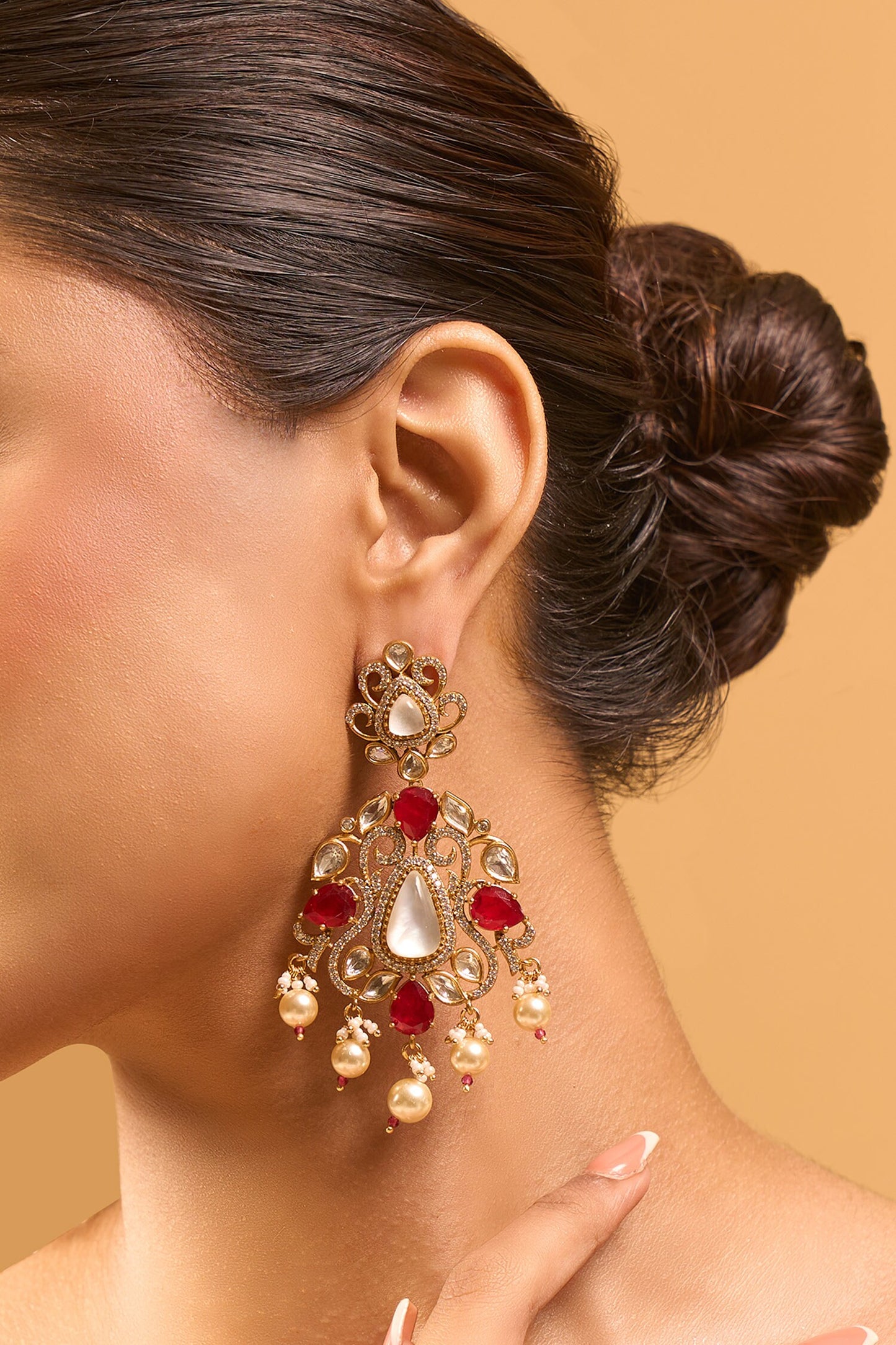Ruby Red Kundan Earrings 