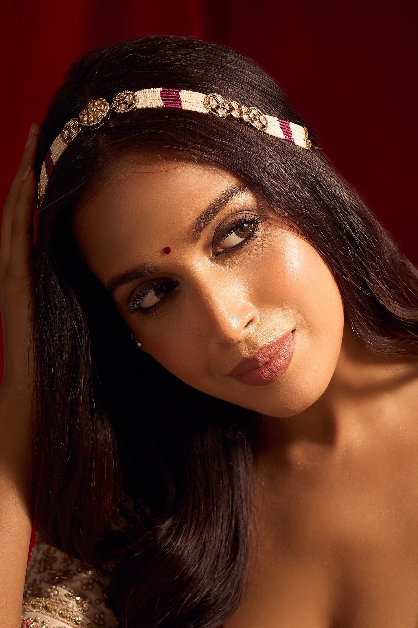 Ruby Pink Kundan Mathapatti 