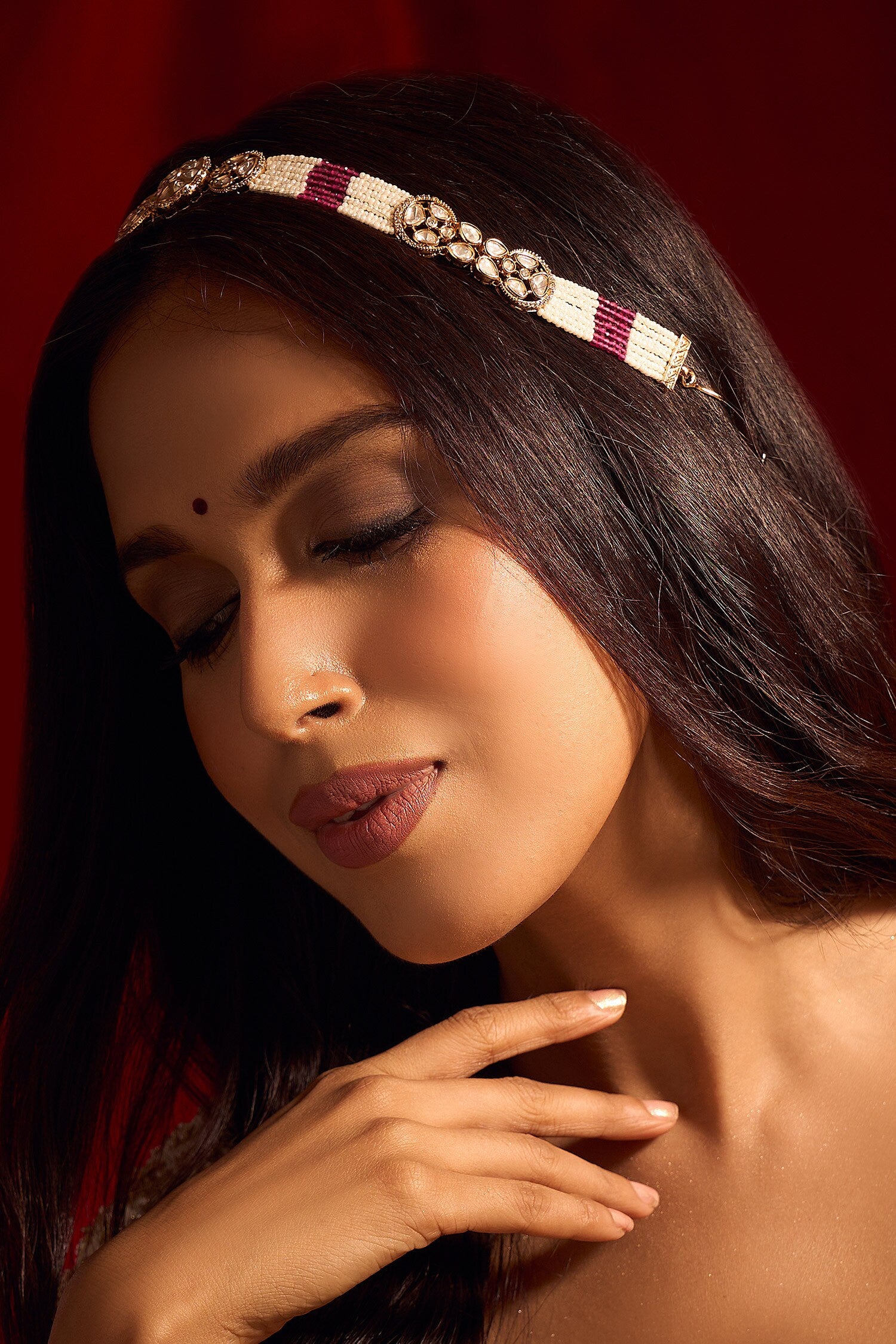 Ruby Pink Kundan Mathapatti 