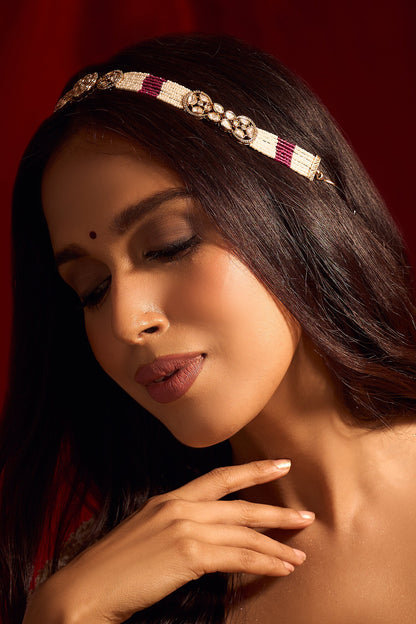 Ruby Pink Kundan Mathapatti 