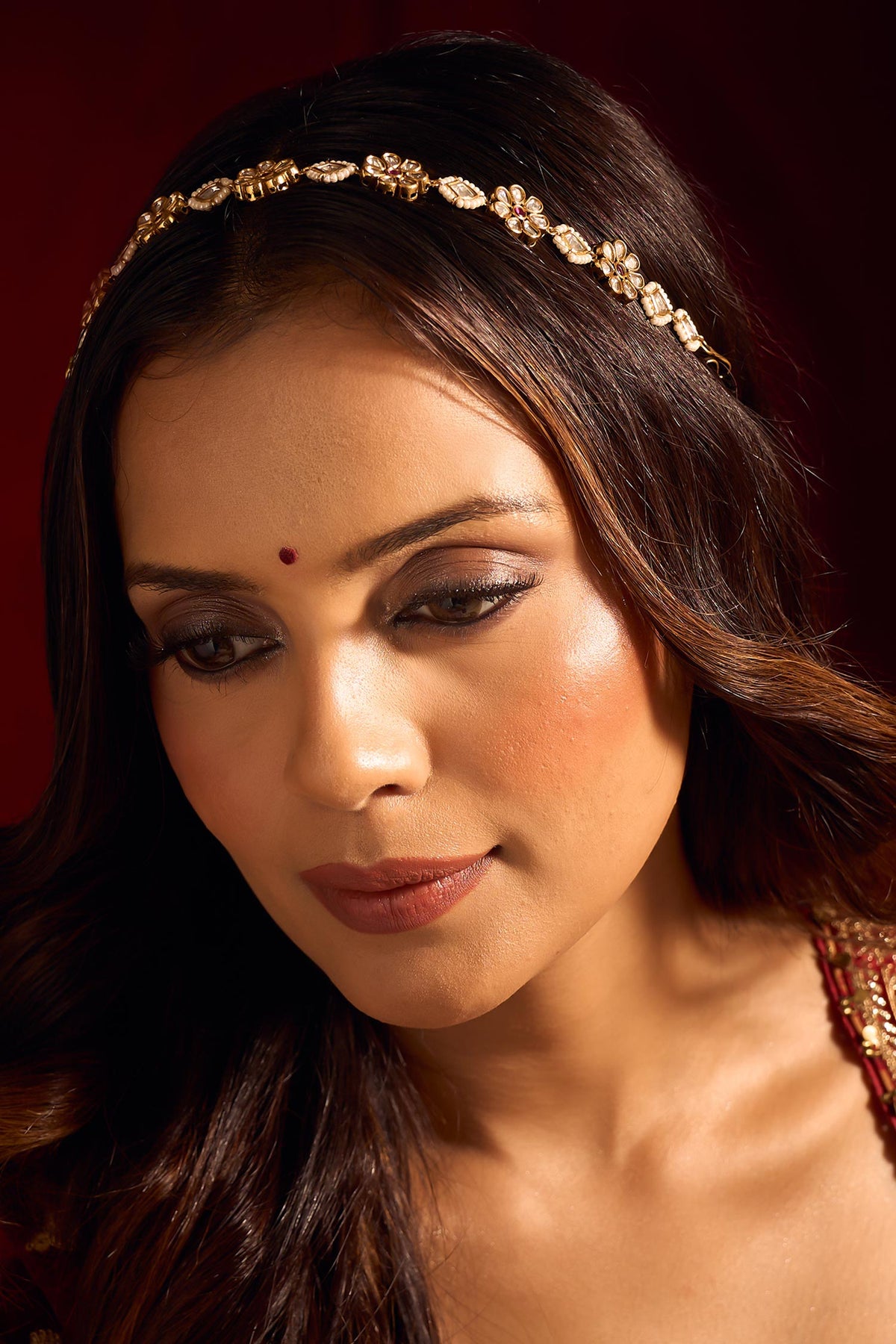 Ruby Pink Kundan Mathapatti 