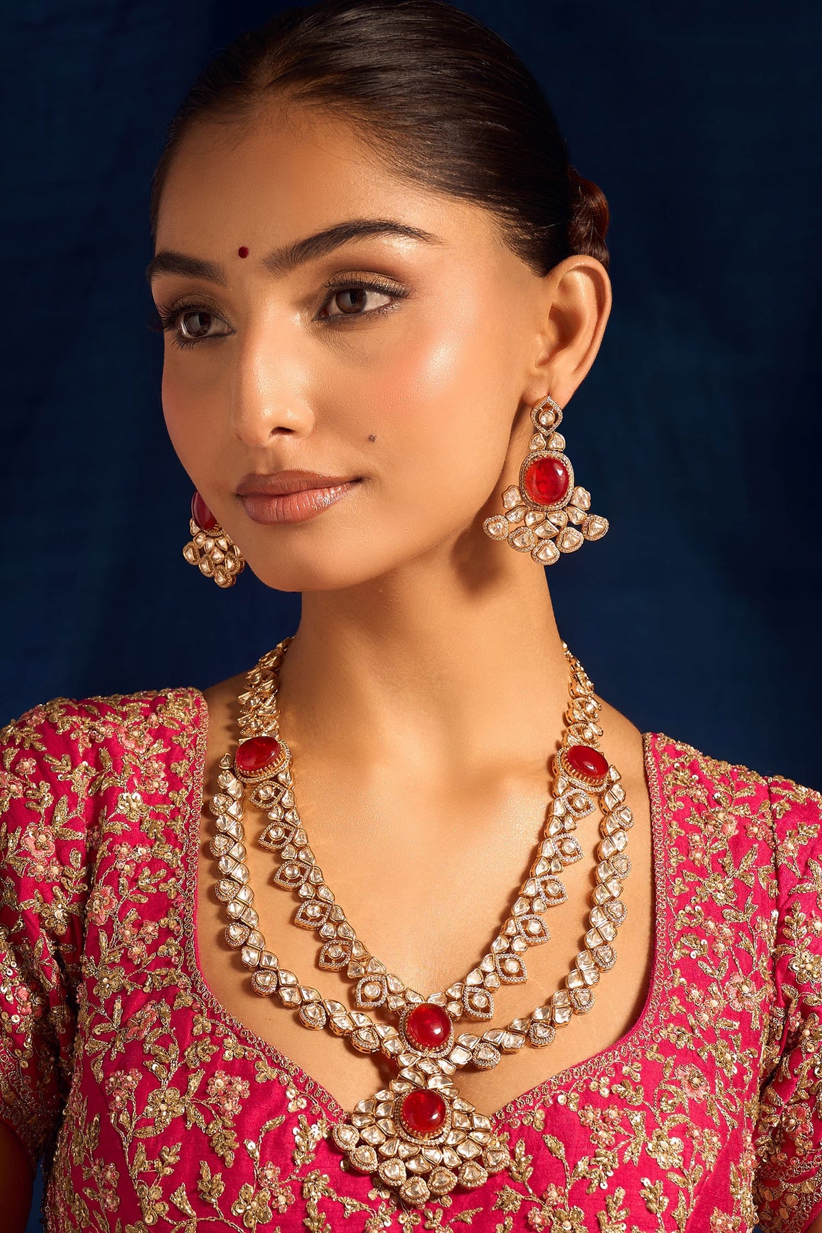 Ruby Red Kundan Necklace & Earring Set 
