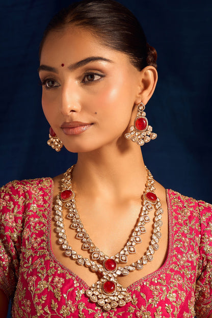 Ruby Red Kundan Necklace & Earring Set 