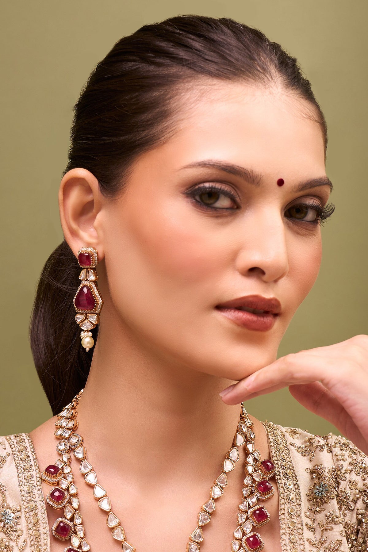 Kundan Rani Pink Necklace & Earring Set 