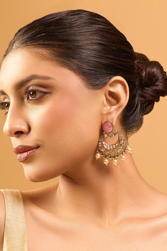 Kundan Pink Brass Earrings 