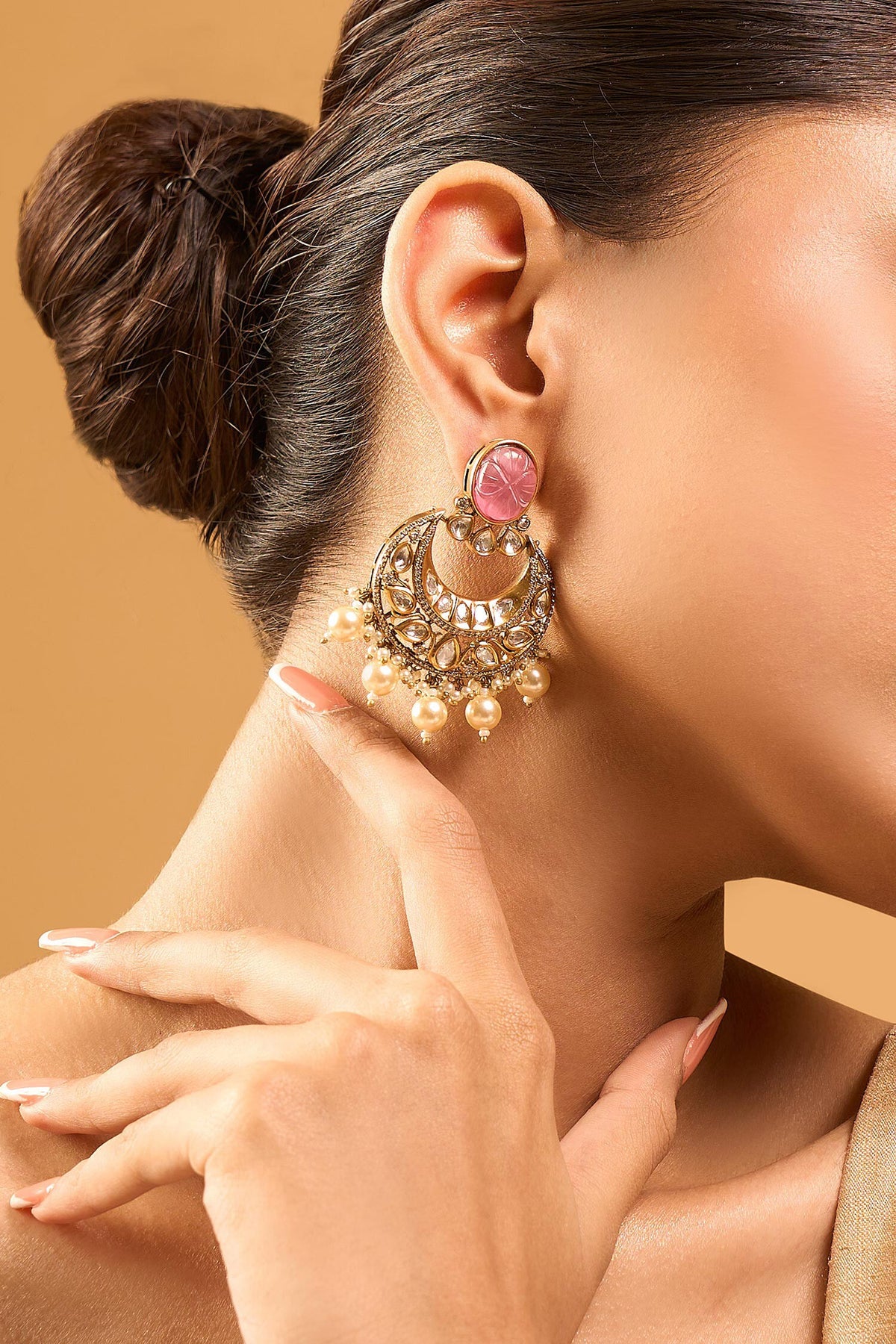 Kundan Pink Brass Earrings 