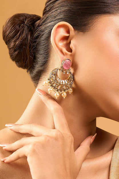 Kundan Pink Brass Earrings 