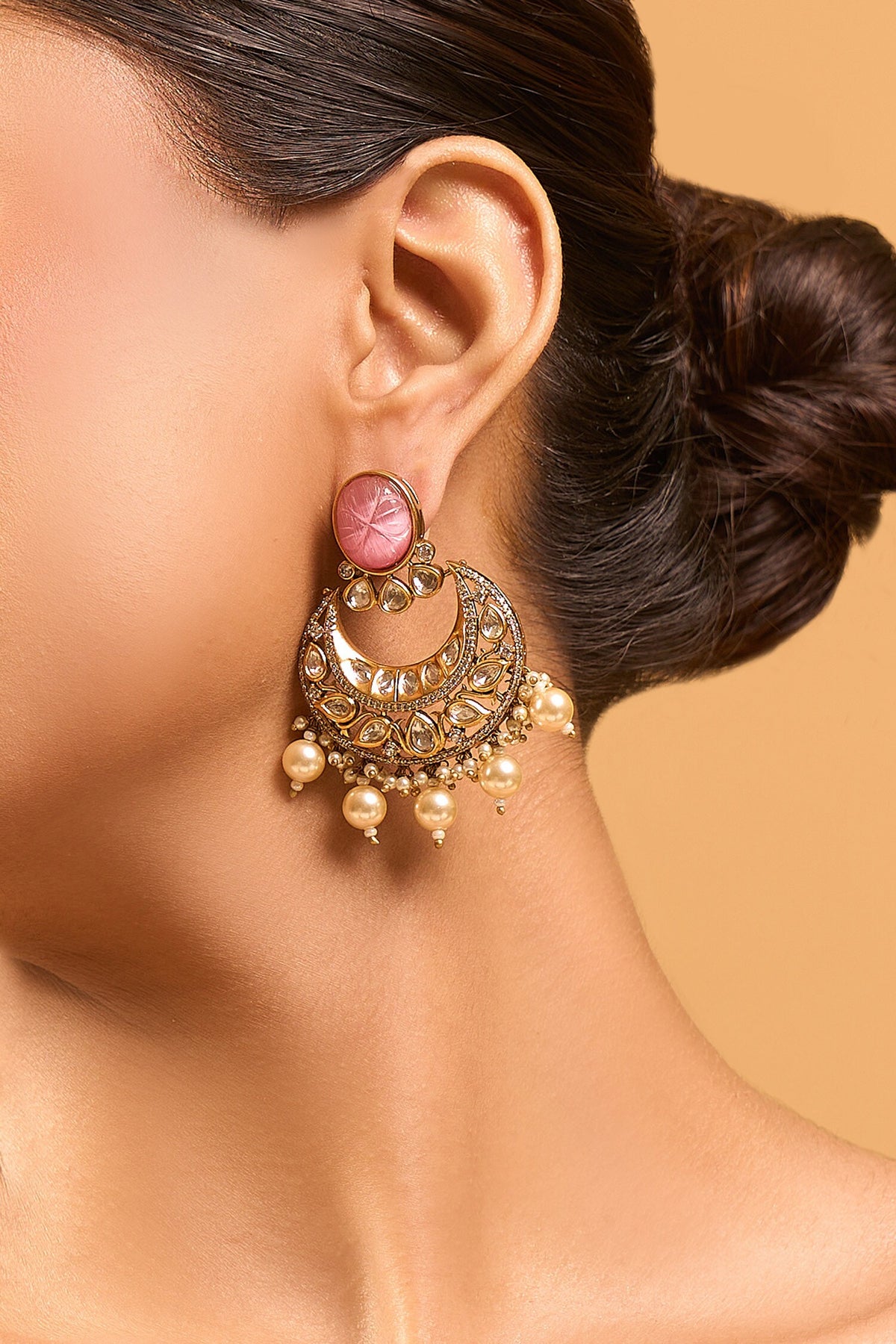 Kundan Pink Brass Earrings 