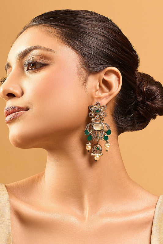 Green Kundan Brass Earrings 