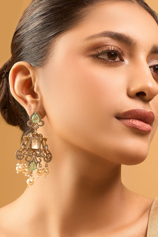 Mint Green Kundan Earrings 