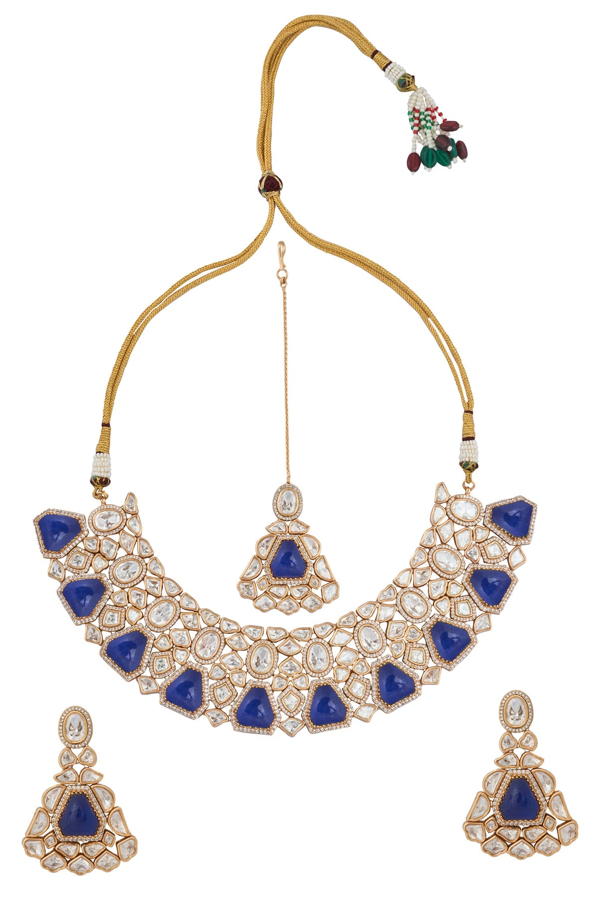 Kundan Blue Brass Jewelry Set 