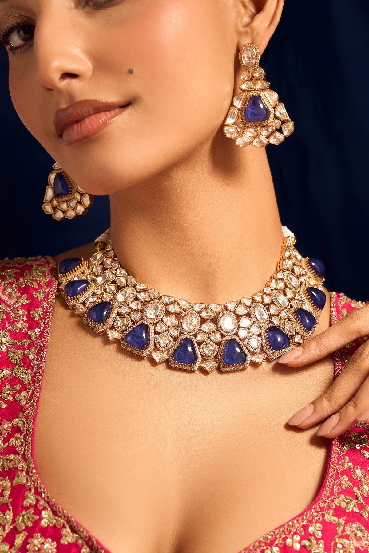 Kundan Blue Brass Jewelry Set 