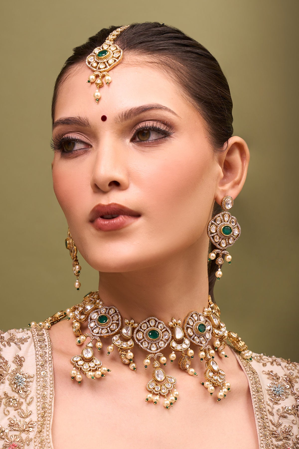 Kundan Green Necklace Set 