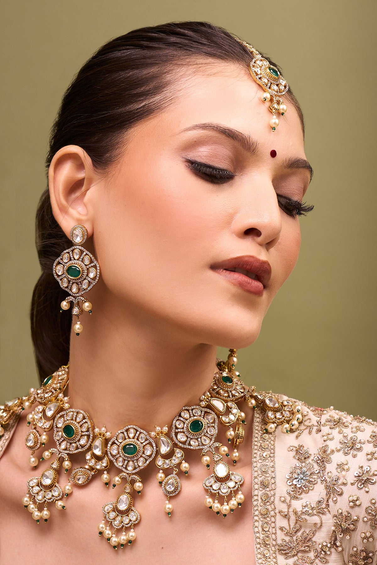 Kundan Green Necklace Set 