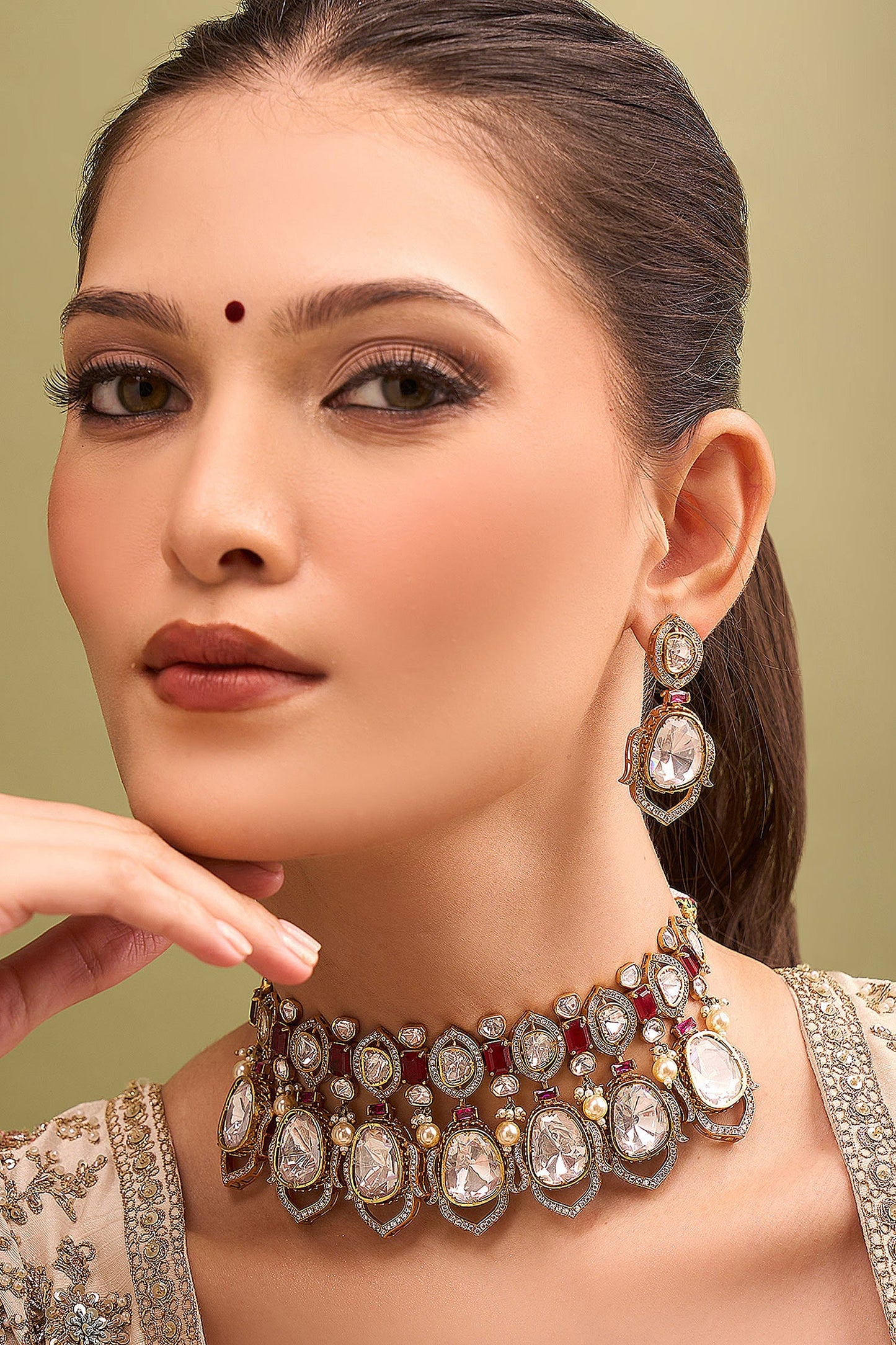 Ruby Red Kundan Necklace & Earring Set 