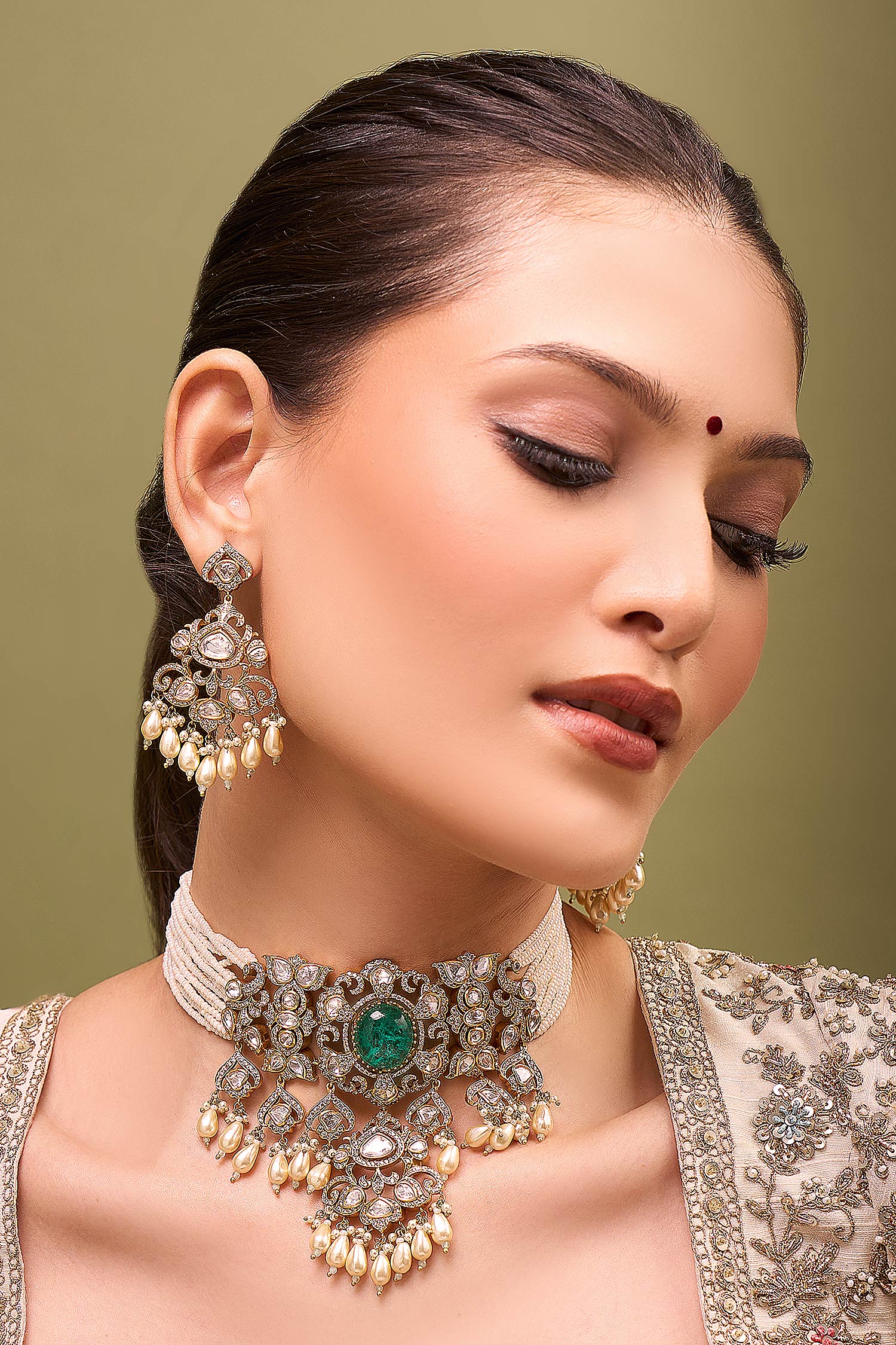 Mint Kundan Necklace & Earring Set 