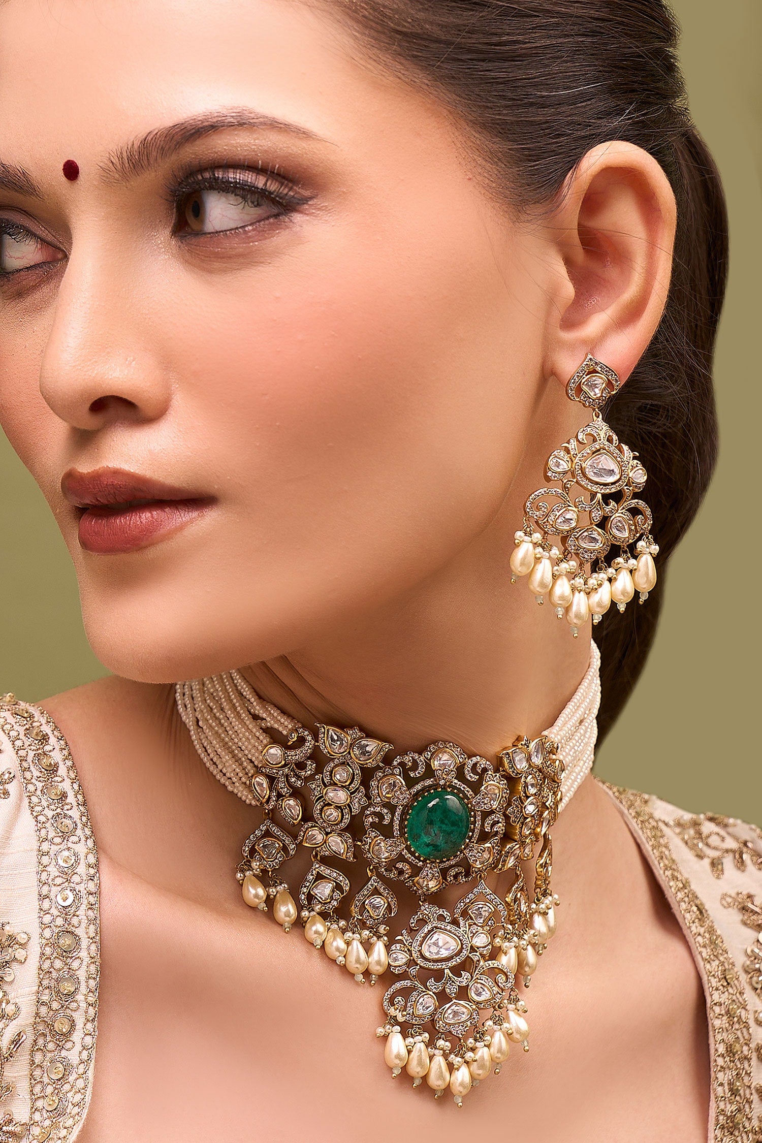 Mint Kundan Necklace & Earring Set 