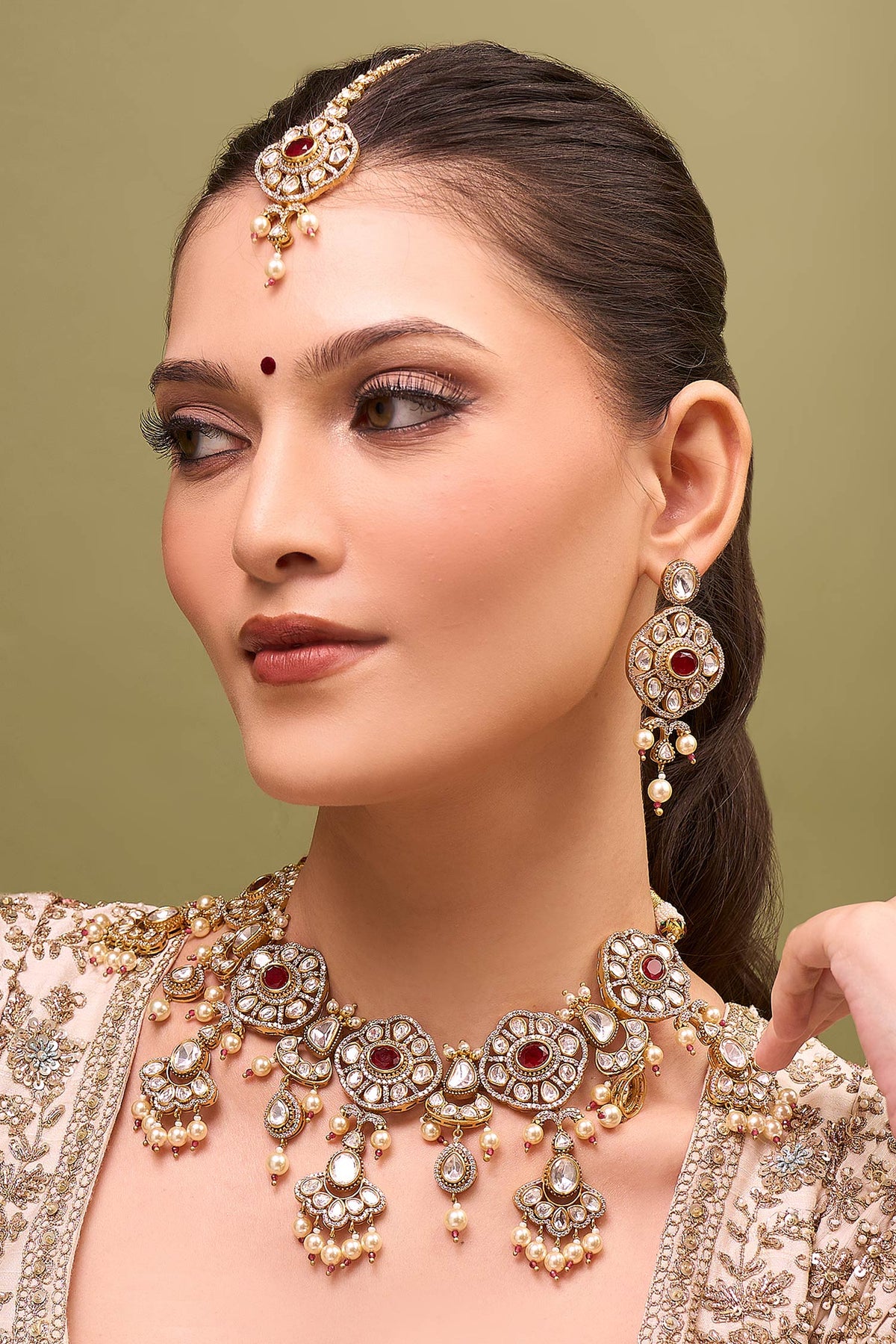 Ruby Red Kundan Jewelry Set 