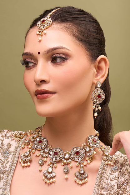 Ruby Red Kundan Jewelry Set 