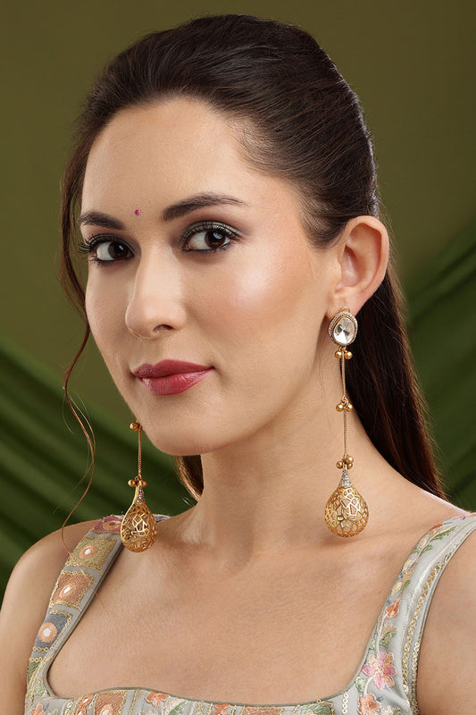 Kundan Antique Finish Long Earrings 