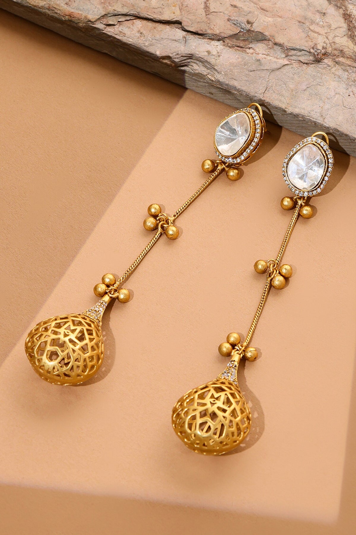 Kundan Antique Finish Long Earrings 