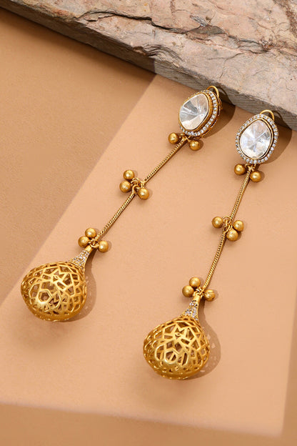 Kundan Antique Finish Long Earrings 