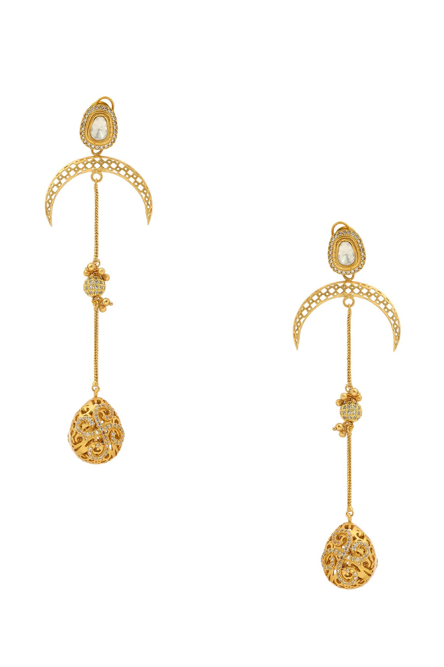 Kundan Gold Plated Long Earrings 