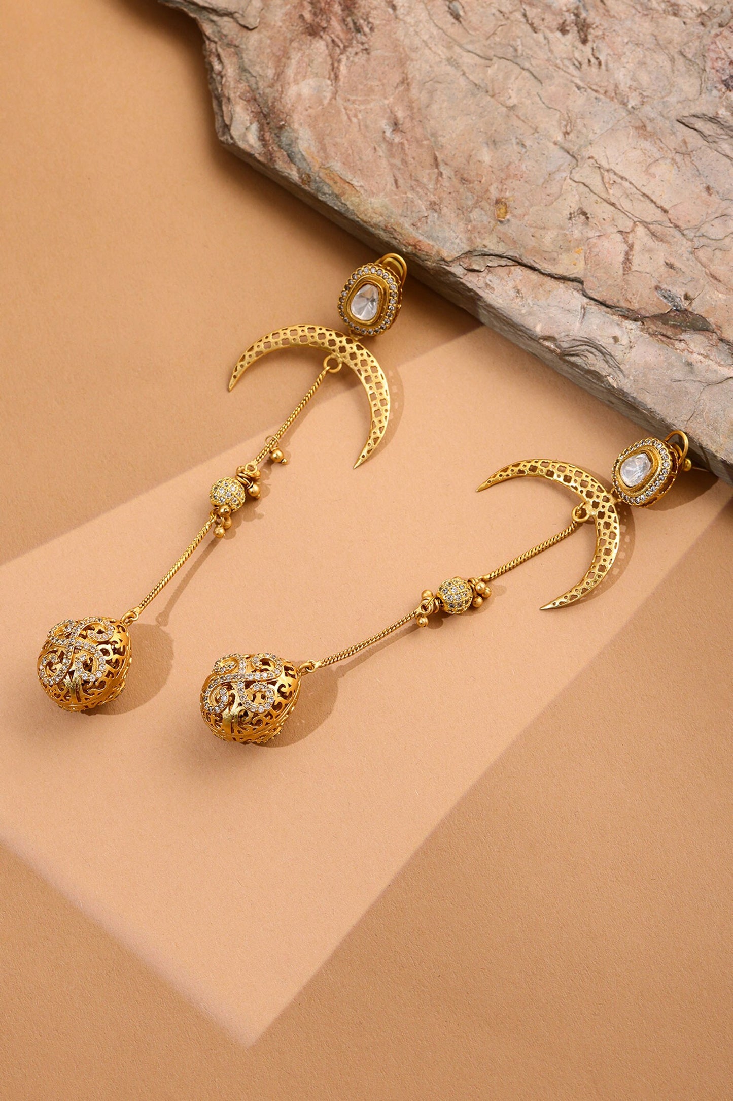 Kundan Gold Plated Long Earrings 