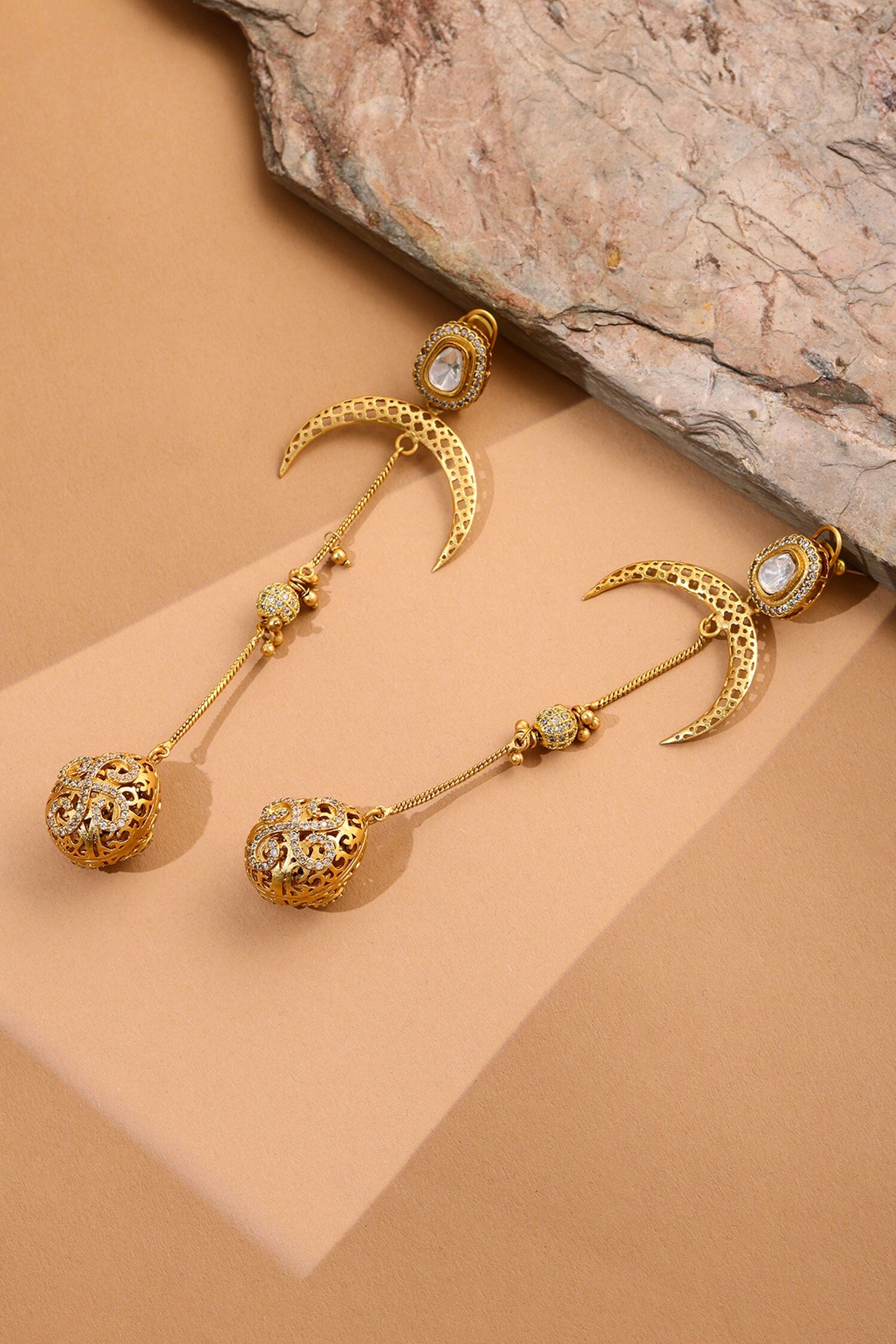 Kundan Gold Plated Long Earrings 