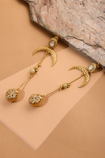 Kundan Gold Plated Long Earrings 