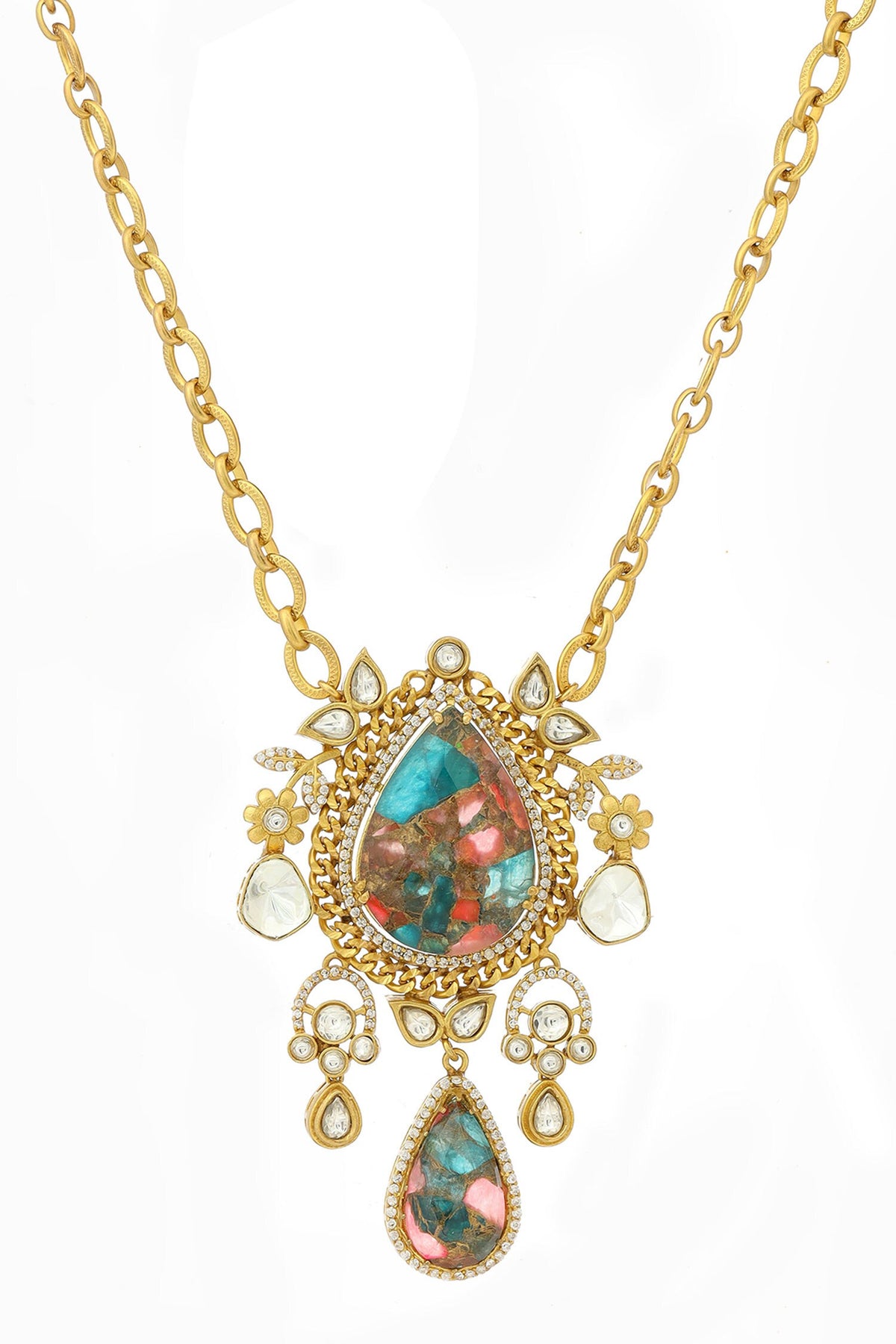 Natural Stones Antique Finish Earrings and Necklace set 
