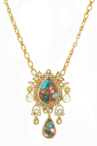 Natural Stones Antique Finish Earrings and Necklace set 