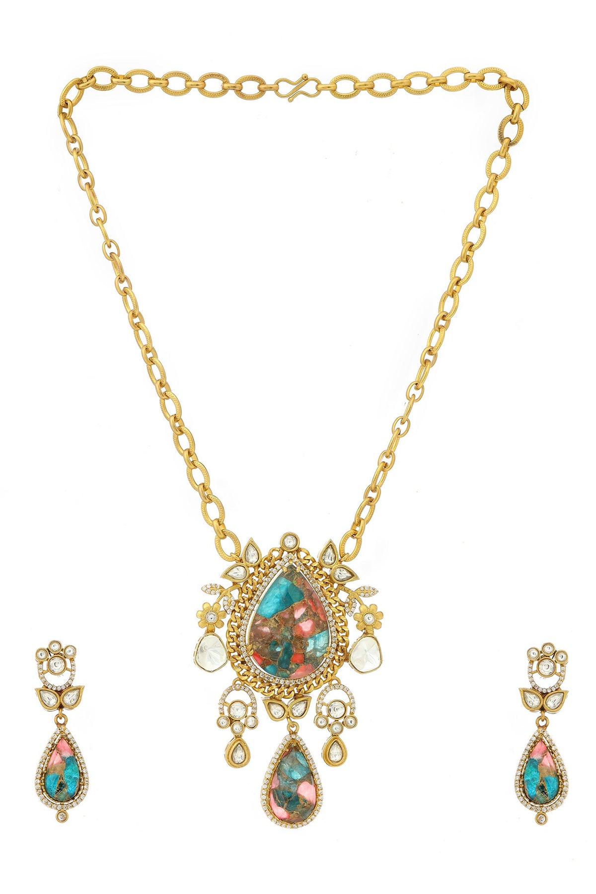 Natural Stones Antique Finish Earrings and Necklace set 