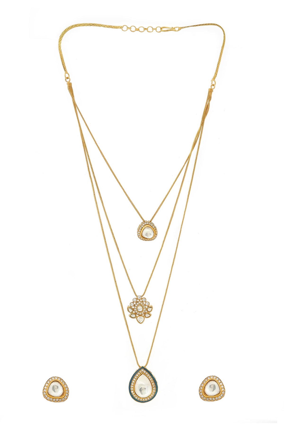 Kundan Antique Finish Earrings and Dew Drop Necklace Set 