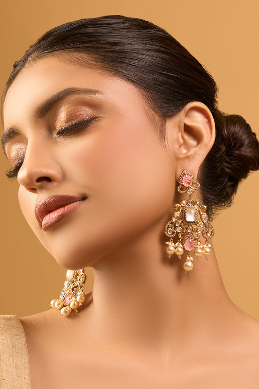 Kundan Pink Brass Earrings 