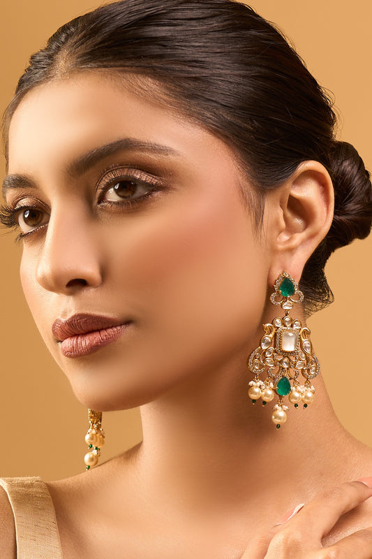 Green Kundan Brass Earrings 