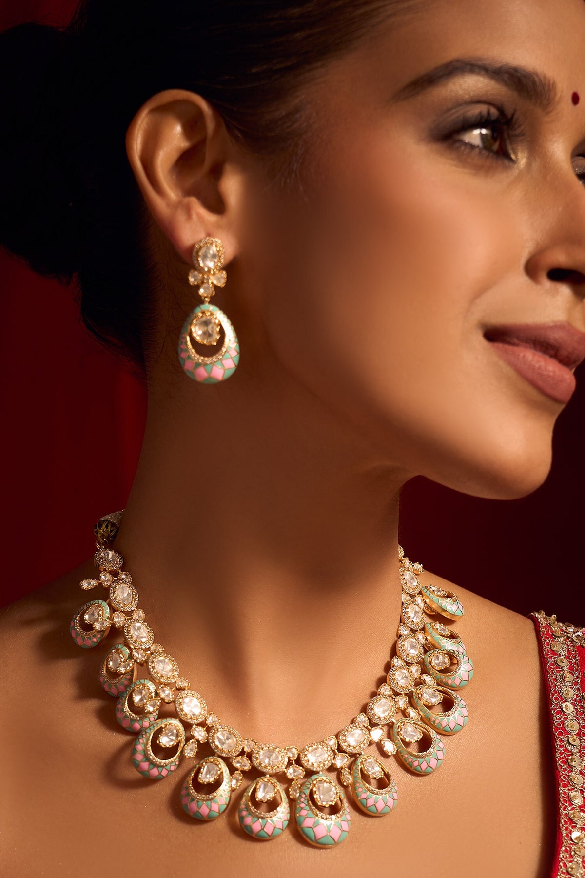 Kundan Pink & Green Necklace Set 