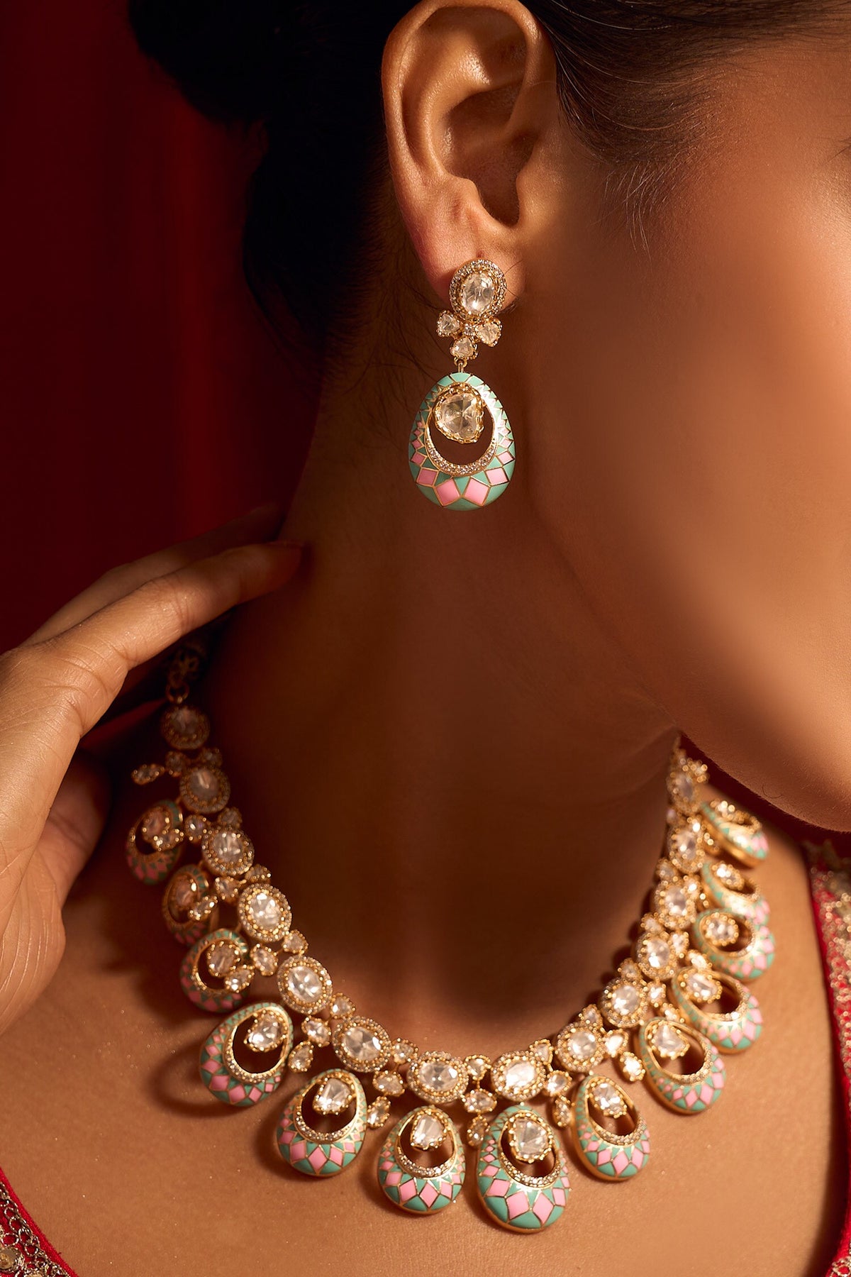 Kundan Pink & Green Necklace Set 