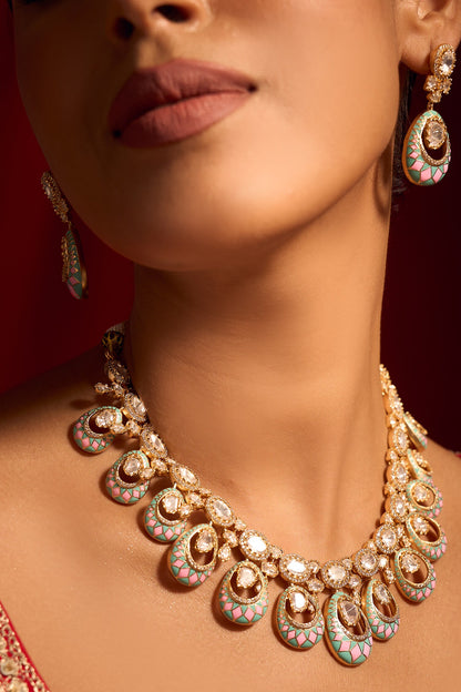 Kundan Pink & Green Necklace Set 