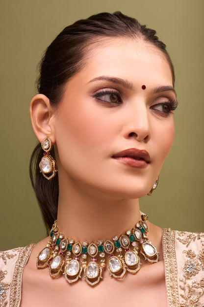 Kundan Green & Ruby Necklace Set 