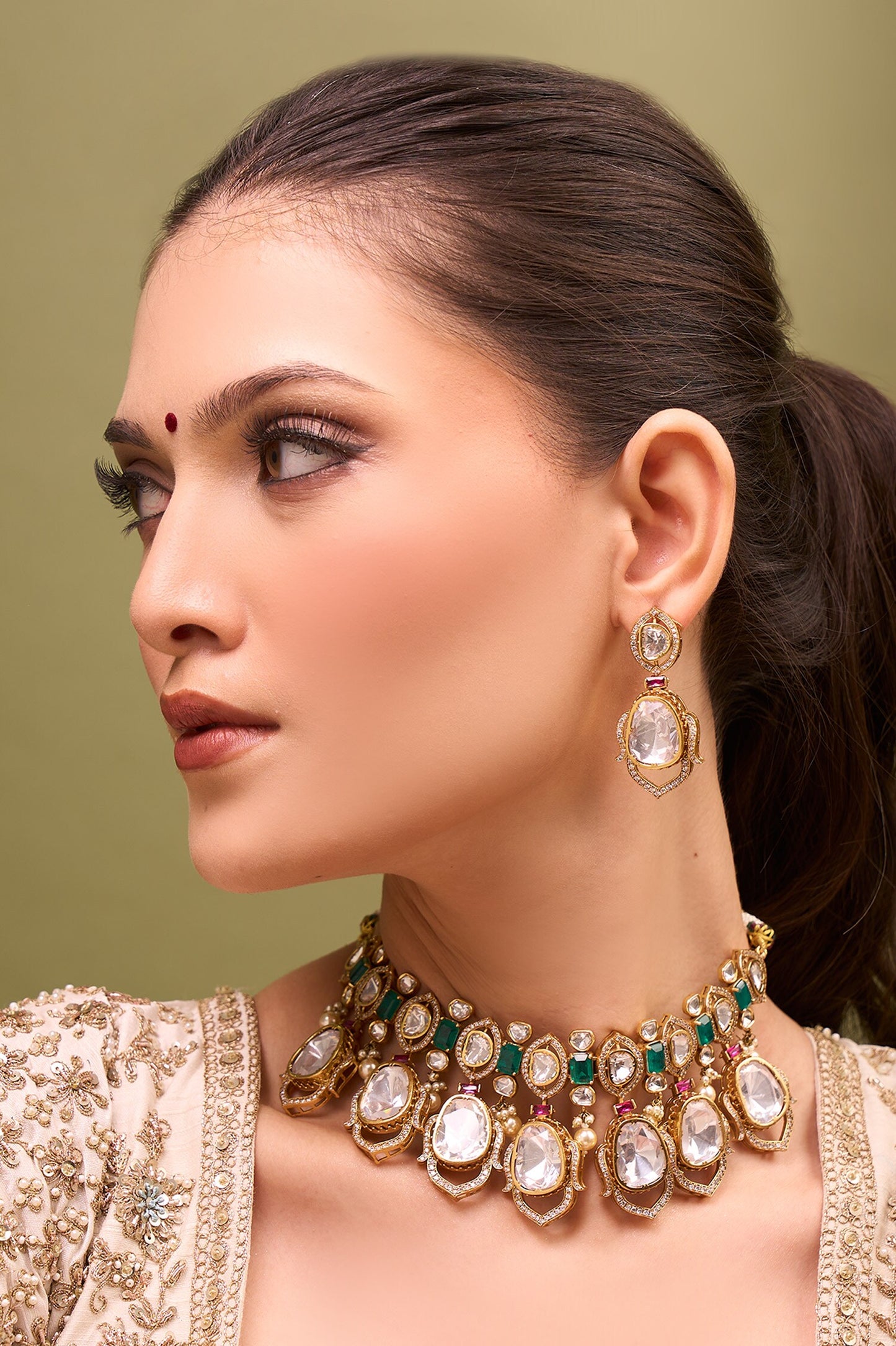 Kundan Green & Ruby Necklace Set 