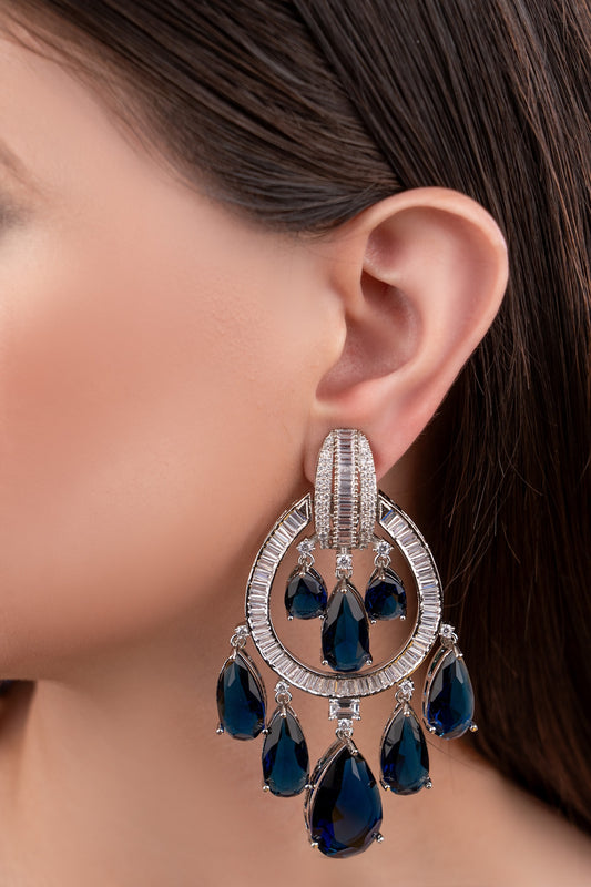 Navy Blue Designer Silver Earrings 