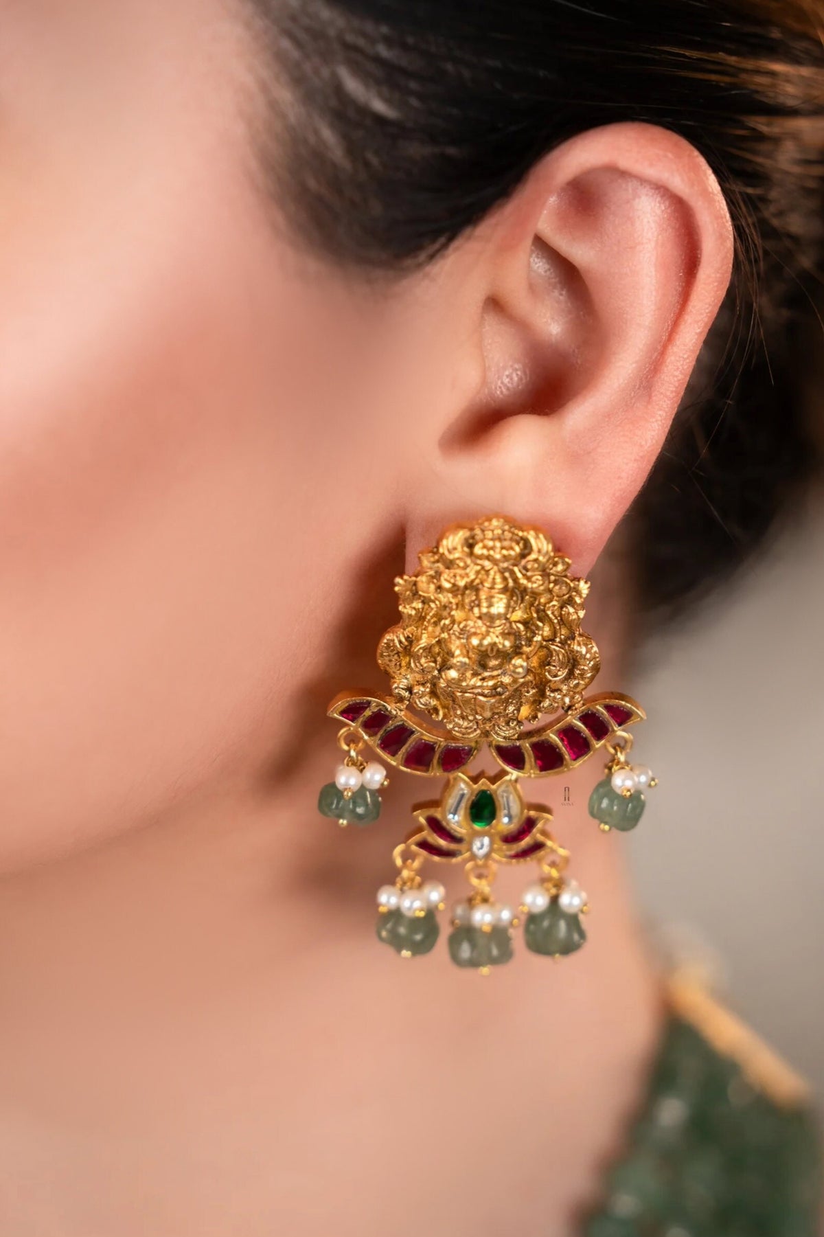 Gold Plated Green Beaded Necklace Set 