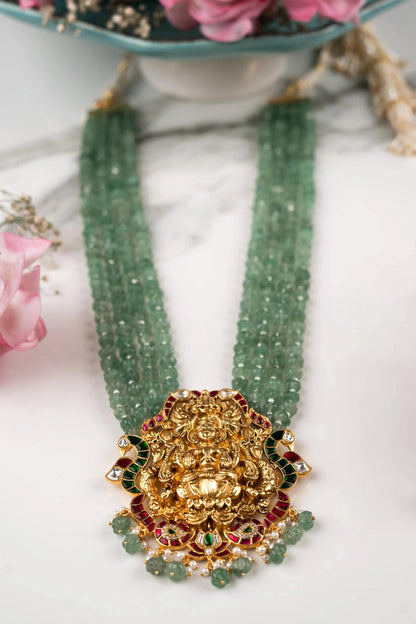 Gold Plated Green Beaded Necklace Set 