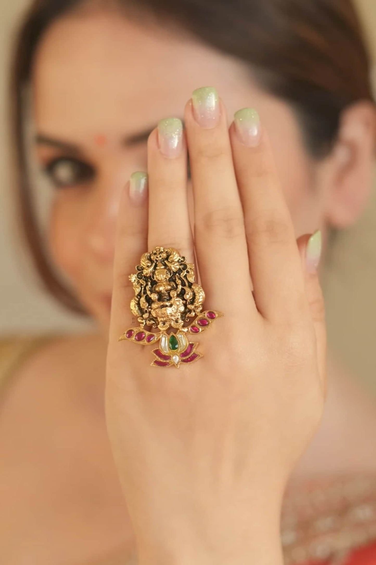 Ruby Red Adjustable Gold Plated Ring 