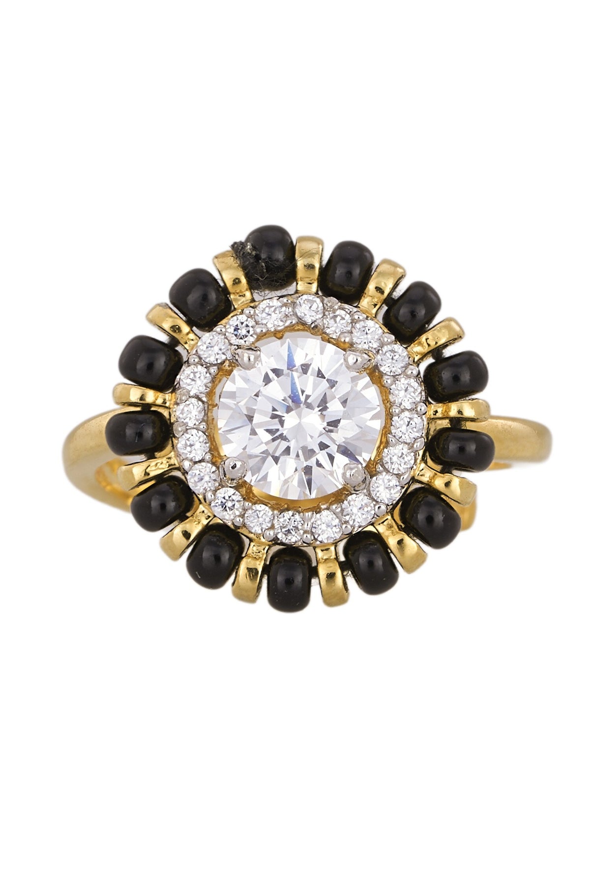 Designer 925 Silver Black Beads Ring 