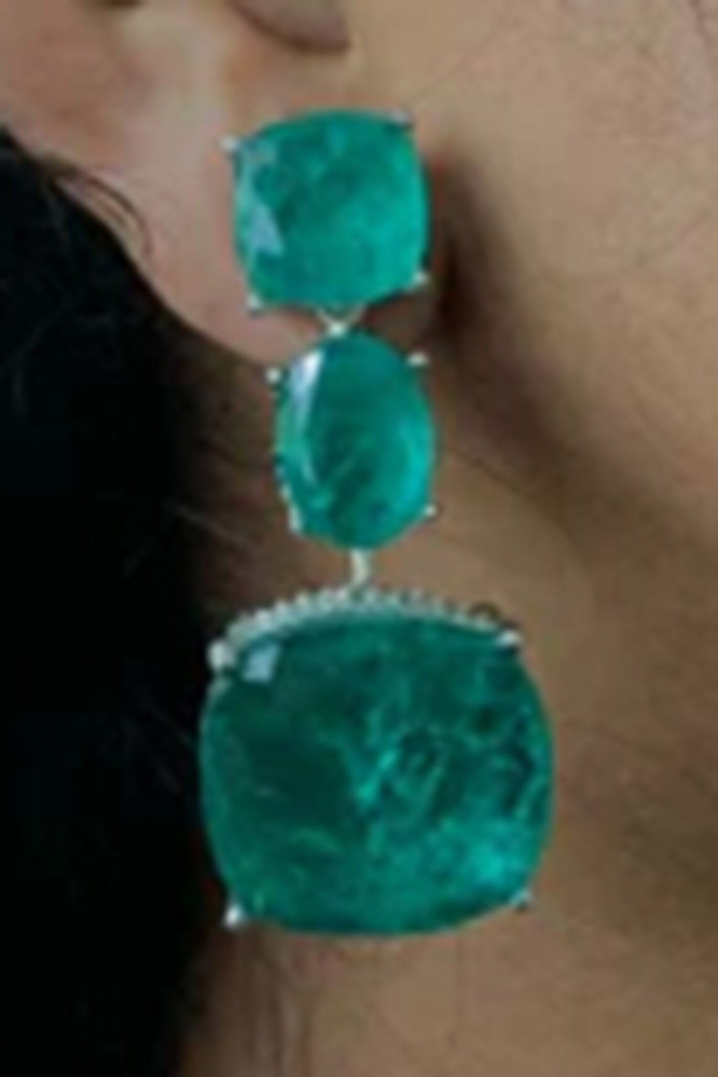 Emerald Green Diamond Stone 3 Layer Necklace Set 