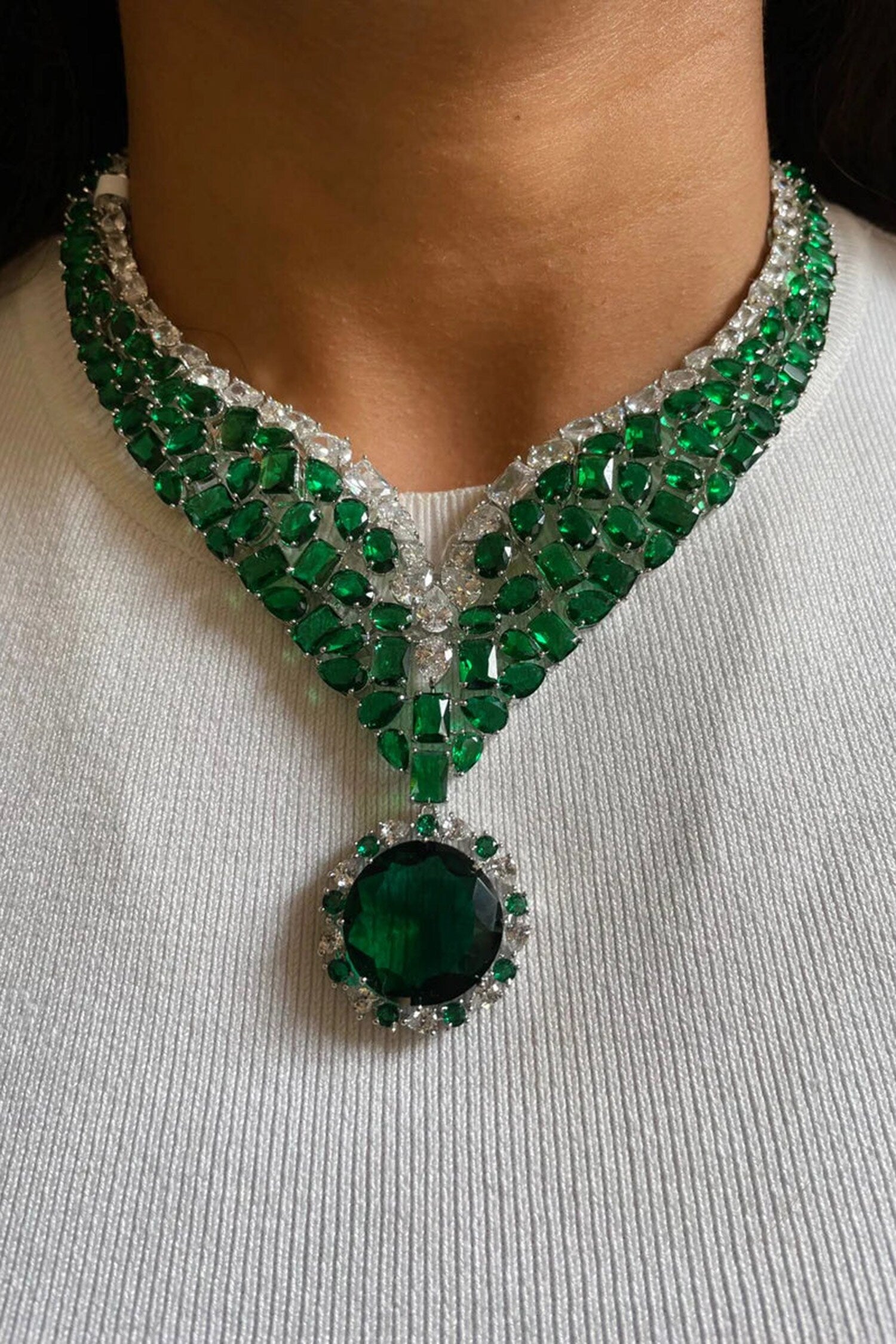 Emerald Green Layered Necklace Set 