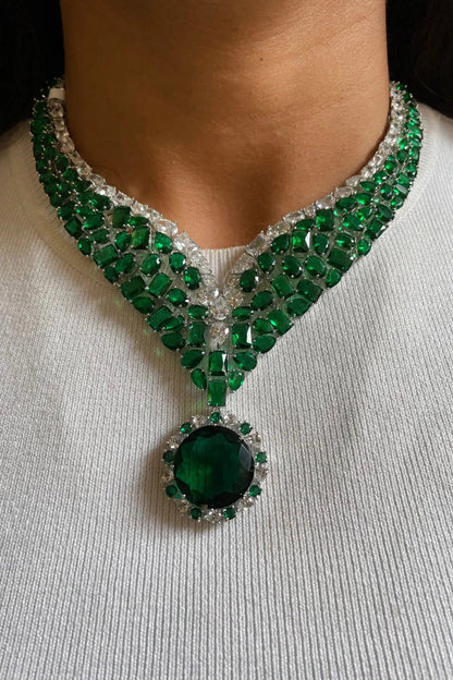 Emerald Green Layered Necklace Set 