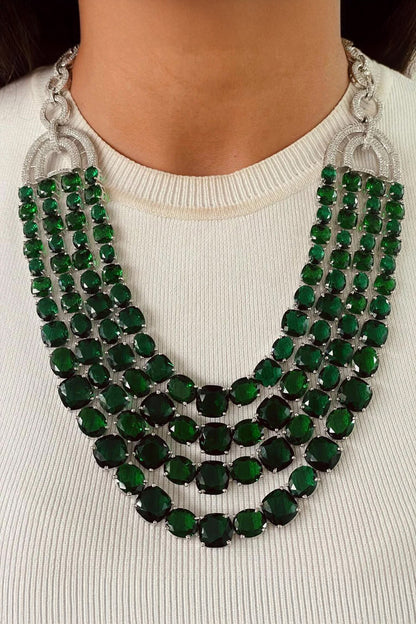 Emerald Green Layered Necklace Set 